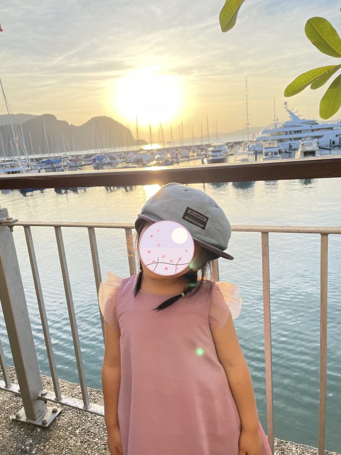 With the marina behind her, one moment from Langkawi.