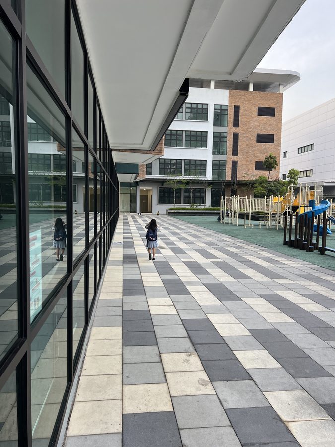The courtyard and play equipment, built for children as young as Pre-school.