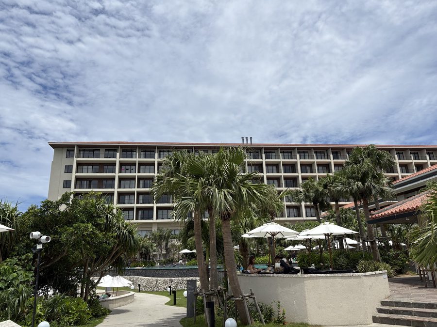 Looking up at the main hotel building