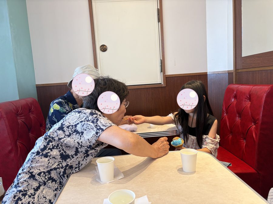 With their grandmother — it suits every generation.